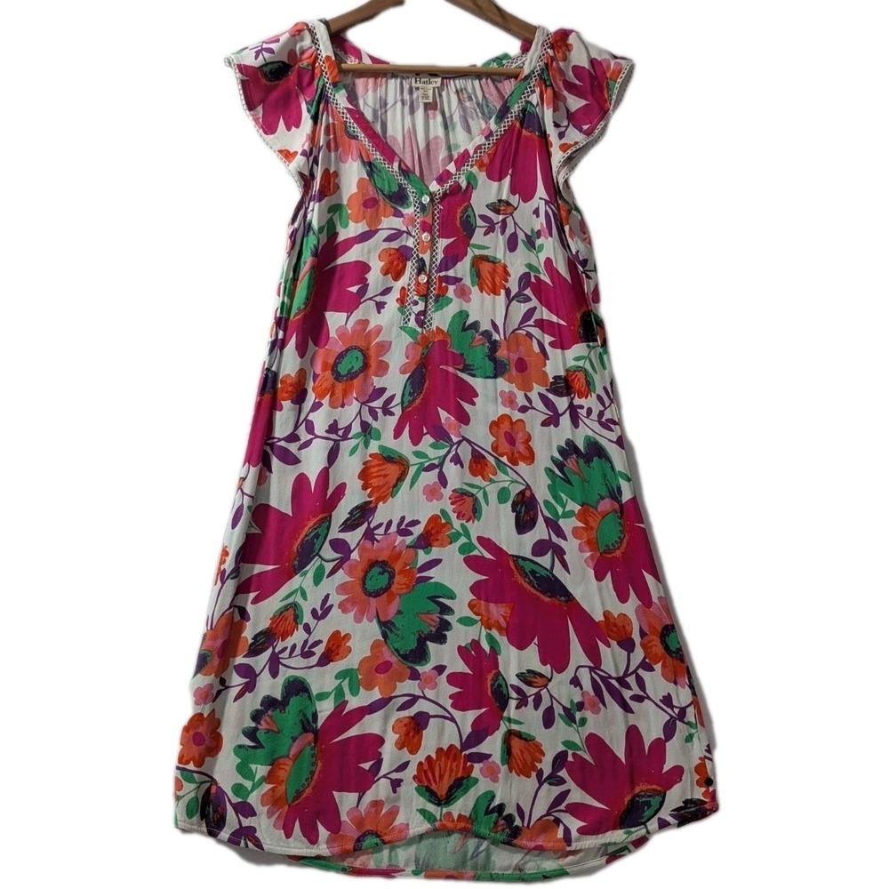 Hatley Floral Dress Cap Sleeve‎ V-Neck Button Front A-Line Size S